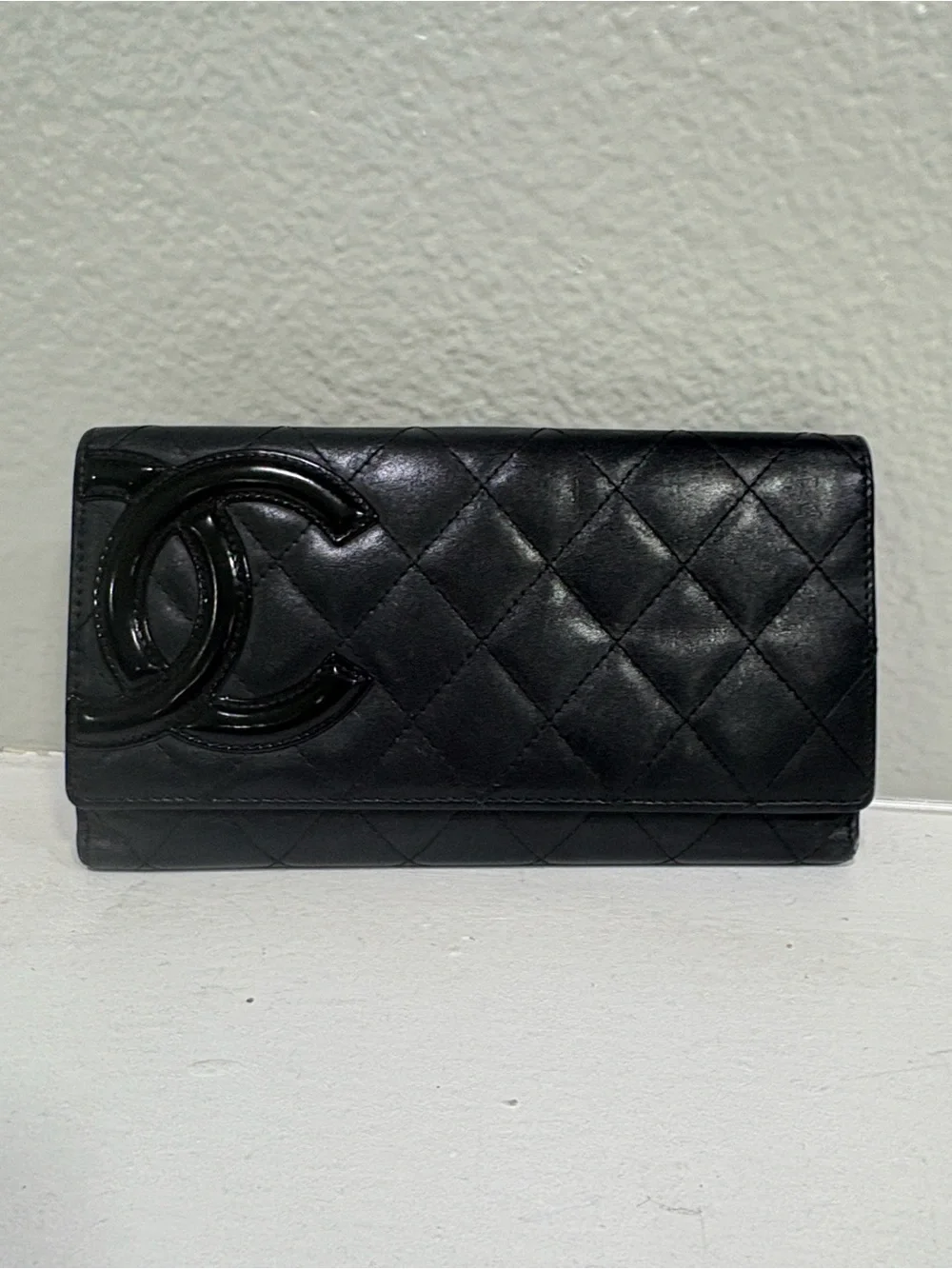 CHANEL Cambon Quilted Leather Flap Wallet pink interior